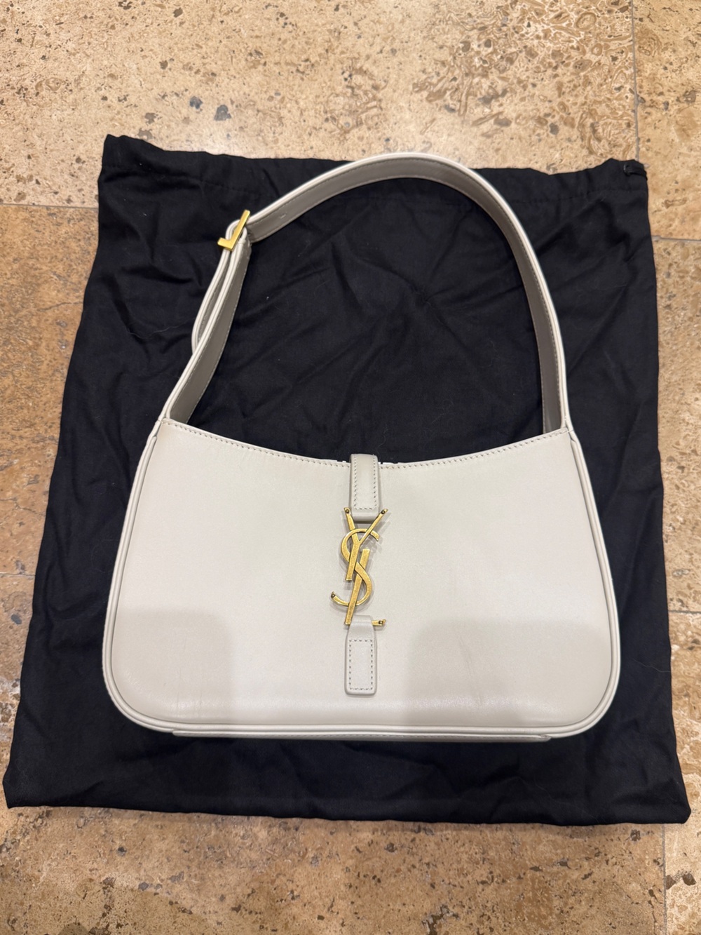Yves Saint Laurent Cream/off white Leather Shoulder Bag with Gold YSL Hardware